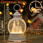 Christmas Church Snow Globe, Musical Snow Globe Lantern with Swirling Glitter, White Christmas Tree Churches, USB & Battery Operated Light-Up Christmas Decorations Indoor for Home