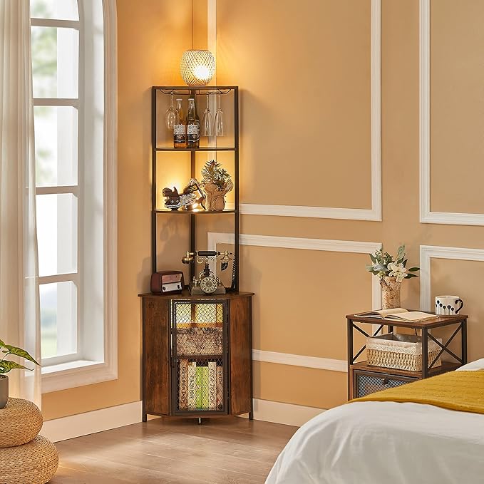 VECELO Corner Cabinet, Tall Storage Shelf, Bookshelf Display Shelves Rack for Living Room, Kitchen, Balcony, Small Space