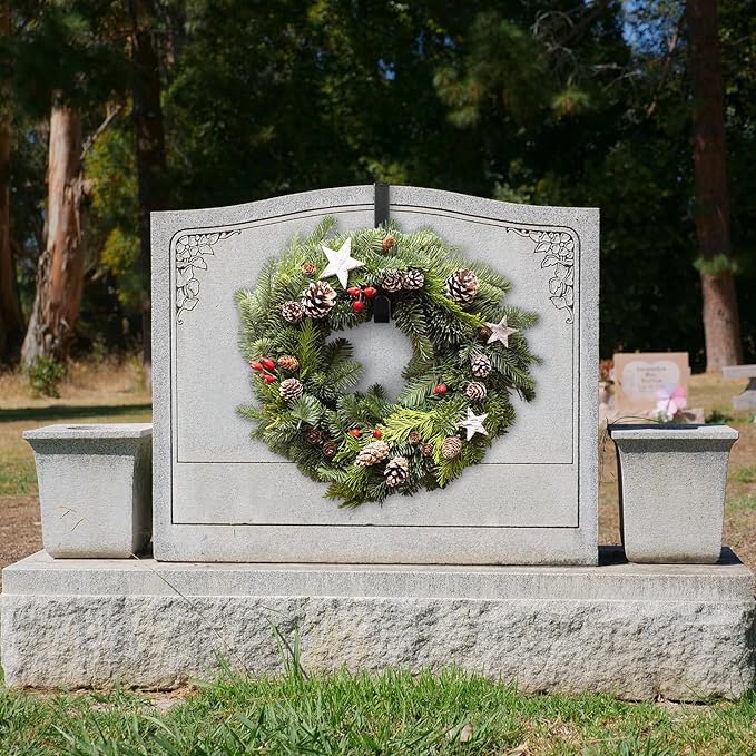 Blulu 2 Pcs Headstone Wreath Hanger Adjustable 6"- 11" Cemetery Tombstone Wreath Holder Black Stands Hook for Christmas Outdoor Grave Marker Cemetery Gravestone Flowers Decorations