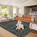 Traditional Design Vintage Floral Area Rug 8 x 10,Washable Area Rugs - Perfect for Living Room, Bedroom, Kids Room, Nursery - Stain & Water Resistant Non-Slip, Dining Room Decor