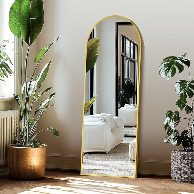 Delma Full Length Mirror, Large Floor Mirror for Wall, Bedroom, Bathroom, Living Room with Aluminium Frame (Stand, Arch 56x15-Gold)
