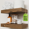 BAOBAB WORKSHOP Solid Wood Floating Shelves for Wall 12 Inch Wide, Small Wooden Shelf Kitchen, Bathroom Shelves for Room Wall Mounted Rustic Farmhouse, Walnut Floating Shelves, 12W × 6.7D, Set of 2