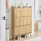 BERRYMERRY Shoe Storage Cabinet for Entryway with 3 Flip Drawers, 51.2” Tall Narrow Shoe Organizer with Wave Panel, Freestanding Wood Hidden Shoe Cabinet for Hallway