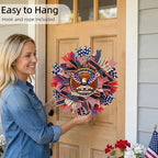 250th Anniversary Patriotic Wreath - 18 Inch Front Door Decor with Wooden Eagle Pattern & Red White Blue Ribbon (Glued on Fabric Base), Handcrafted for 4th of July Independence Day