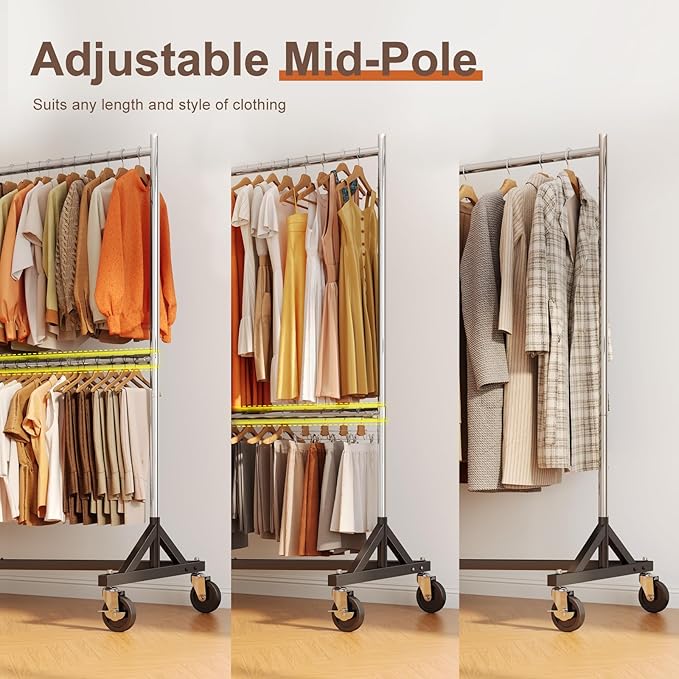 HOKEEPER Z Rack for Clothing Heavy Duty Clothes Rack Hold 550 LBS Commercial Garment Rack with Wheels Rolling Portable Z Base for Bedroom, Living Room, Laundry, Balcony 22.8" D x 62.6" W x 87.8" H