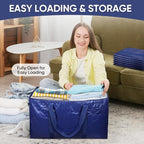 TICONN 8 Pack Extra Large Moving Bags Heavy Duty with Zippers & Carrying Handles, Durable Storage Bags Moving Boxes for Closet Organizers and Storage (8 Pack, Navy)