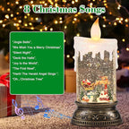 Eldnacele Christams Music Snow Globe Lantern with 6H Timer, Battery Operated & USB Powered Lighted Snowman Sleigh Deer Singing Snow Globe Candle Lamp Spinning Water Glitters Festival Gift Xmas Decor