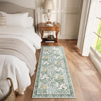 Botanical Floral Washable Runners for Hallways Area Rug 2x6 Light Green Cream Vintage Garden Design, Perfect for Carpet for Kitchen Bedroom Bathroom Laundry Room