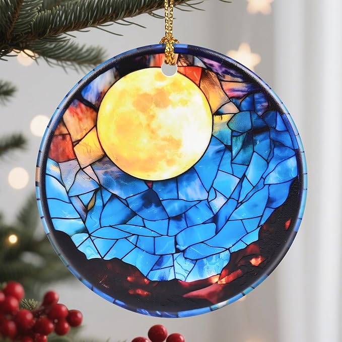 Christmas Ornaments, 2.8 Inch Ceramic Hanging Ornament, Christmas Tree Ornaments, Xmas Decorations, Holiday Decorations, Holiday Party Gifts, and Xmas Gift Ideas - Full Moon