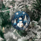Warming Snowman Christmas Ornaments 2026, Blue & White Winter Forest Decoration for Holiday Tree Window Car, Snowman Decor for Home, Christmas Decorations, Winter Gifts for Friends Family Coworkers