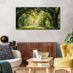 Forest Canvas Wall Art for Living Room Nature Landscape Pictures Wall Decor Sunrise Green Woodland Prints Poster Sunlight Trees Scenery Photography Artwork for Bedroom Office Home Decoration 24x48"
