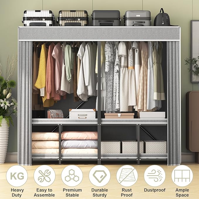 95% Assembled 75" L Heavy Duty Clothes Rack with Cover, Premium Freestanding Portable Clothes Rack, Strong Foldable Garment Rack for Hanging Clothes, Black