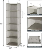 MAX Houser 6 Tier Shelf Hanging Closet Organizer, Closet Hanging Shelf with 2 Sturdy Hooks for Storage, Foldable (Light Grey)