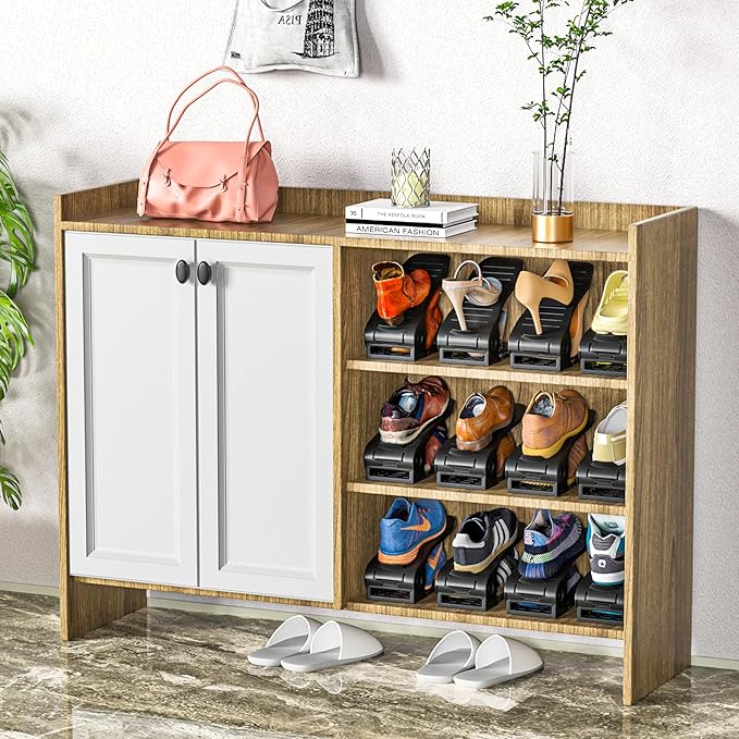 Neprock Shoe organizer for closet,16 pack thickned shoe stacker storage space saver, Double Deck Shoe Rack Holder for Closet Organization(Black)