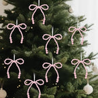 VioraWhite 12 Pcs Pearl Bow Ornaments Bowknot Tree Topper Decor Hanging Ornament Pendant Gift for Wedding Birthday Party Indoor Decoration (Pink)