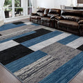FlyDOIT Modern Geometric Patchwork Area Rug, 4x6 Blue Large Rugs for Living Room, Rockwood Collection Indoor Rugs for Bedroom, Throw Carpet Floor Decor for Entryway Dining Room Office Nursery