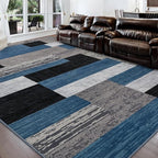 FlyDOIT Modern Geometric Patchwork Area Rug, 5x8 Blue Large Rugs for Living Room, Rockwood Collection Indoor Rugs for Bedroom, Throw Carpet Floor Decor for Entryway Dining Room Office Nursery