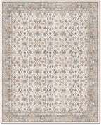 Washable 3x5 Entryway Rug, Boho Non-Slip Vintage Distress Small Rugs for Kitchen Nursery Office Bedroom, 0.3" Neutral Oriental Throw Thin Carpet with Cushioning Pad, Cream/Blue/Orange/Multi