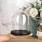 JUXYES Glass Display Dome Cloche with Wood Base, Clear Glass Dome Cloche Bell Sphere Jar Snow Globe Kit, Snowglobe Cloche Bell Jar Display for Fairy Light Plant Collectible Figures