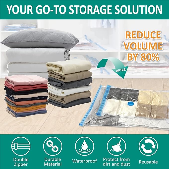 Cozy Essential Vacuum Storage Bags, Compression Space Saver Bags for Clothes, Comforters, Blankets, Pillow, Bedding, Sealer Clothing Storage,6 Jumbo