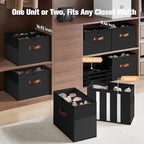 Shoe Organizer for Closet, 2-Pack Foldable Shoe Storage Box with Adjustable Dividers & Clear Cover, Fits 16 Pairs, Black, Durable and Space-Saving