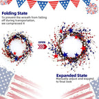 Patriotic Wreaths for Front Door with Lights, 20inch 4th of July Wreaths Red White and Blue Berry Star Summer American Flag Wreath for Independence Day Flag Day Memorial Day Window Wall Decor