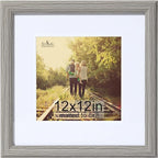 KTKDE 12x12 Picture Frame Real Glass, Display Pictures 8x8 with Mat or 12x12 Without Mat, Modern Style Wood Composite Frame,Gallery Wall Frame Wooden Grey ，best gift