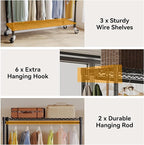 Rolling Clothing Rack for Hanging Clothes Heavy Duty Garment Rack with Wheels Metal Adjustable Shelves & Double Hanging Rods H2 Portable Closet for Bedroom, Black Coat Rack