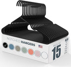 Neaties Plastic Hangers 15 Pack – Made in The USA – 6lb Capacity Standard Clothes Hangers with Notches and Reinforced Edges for Dresses, Lingerie, Shirts, Pants, and Jackets – Black