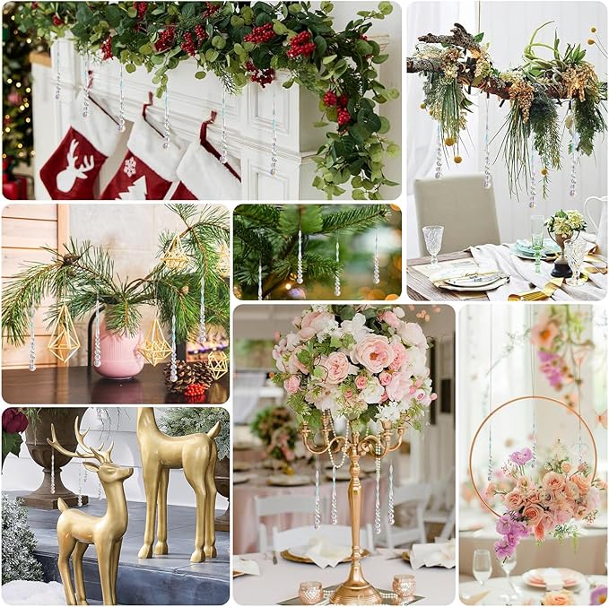 12pcs Crystal Icicle Christmas Tree Ornaments, Glass Beads Hanging Chandelier Pendants for Christmas Party Wedding Winter Decorations (Crystal AB)