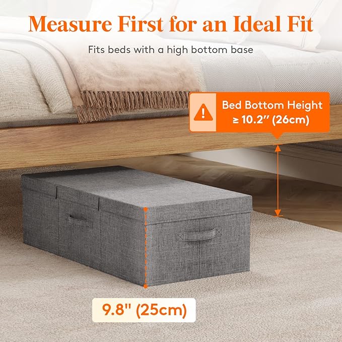 Lifewit 80L Under Bed Storage Containers, 9.8 Inch Tall Underbed Clothes Storage Organizer Bin with Sturdy Sidewalls, Bottom, 3 Lids, Deep Storage Drawer for Clothes, Shoes, Blankets, Pillows 2 Pack