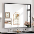 Keonjinn 42 x 36 Inch Black Framed Mirror, Bathroom Vanity Mirror for Wall, Metal Framed Rectangle Bathroom Mirrors, Large Modern Farmhouse Matte Black Mirrors for Over Sink(Horizontal/Vertical)
