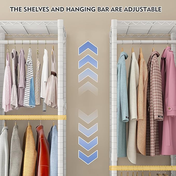 Raybee Clothes Rack with Cover,1100 LBS,Clothing Racks for Hanging Clothes Heavy Duty,Portable Closet with Shelves,Adjustable,White,75.8" W x 17.7" D x 76.9" H
