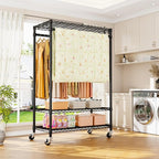 P7 Rolling Clothes Rack, Clothing Racks for Hanging Clothes, Heavy Duty Garment Rack with Wheels, 3 Tiers Freestanding Portable Closet Rack 45''W × 20.5''D × 80.5''H, Max Load 480 lbs, Black