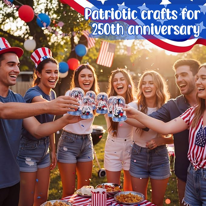 Sotiff 12 Sets 4th of July Craft Red Blue White 250th Anniversary DIY Craft Bald Eagle Firework Picks Patriotic Flower Wreath Ornaments Heart Stars for Independence Day Patriotic Party Favors