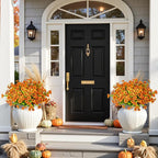 Artificial Fake Flowers for Outdoors Fall Autumn Decorations,Faux Mums Flowers Silk Daisy Plants Greenery Realistic UV Resistant for Outside Planter Front Porch Patio Boxwood Garden 16 Bundles(Orange)