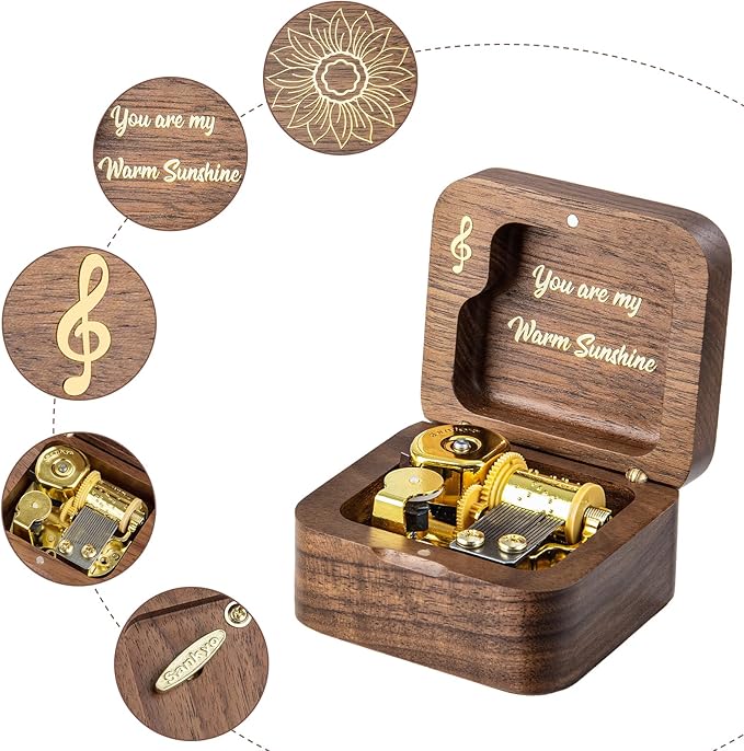 You are My Sunshine Wind Up Wooden Music Box, Vintage Musical Gifts for Birthday Christmas Valentine's Day Anniversary (Walnut)