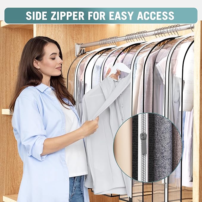 Clear Garment Bag for Hanging Clothes 10” Gusseted, 40&60” Suit Bags for Open Closet Storage Plastic Clothes Cover for Coat, Dress, Shirts, Fur, Jacket, Wardrobe Protectors, 4 Pack