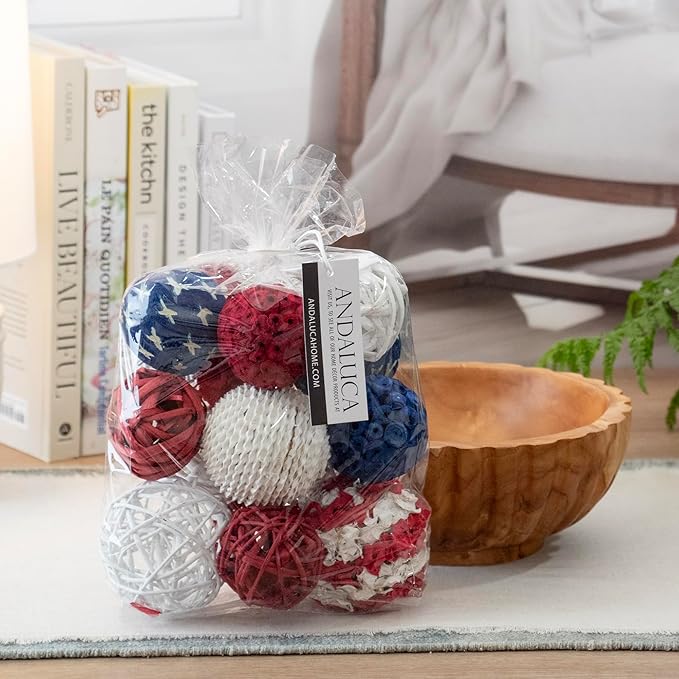 ANDALUCA Decorative Balls Bag Bowl Filler 4th of July Home Decor (Red, White & Blue)