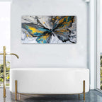 Abstract Butterfly Wall Art Teal Grey Yellow Butterfly Wall Decor Modern Marble Textured Canvas Poster Luxury Fluid Pictures Watercolor Neutral Artwork for Living Room Bedroom Home Decoration 24x48"