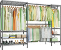 Ulif E11 Heavy-Duty Garment Rack, Metal Freestanding Clothes Rack and Closet Storage Organizer System with 8 Shelves and 4 Hanger Rods, (73.2-97.6)" W x 14.5" D x 71.2" H, Load 1034 LBS, Black