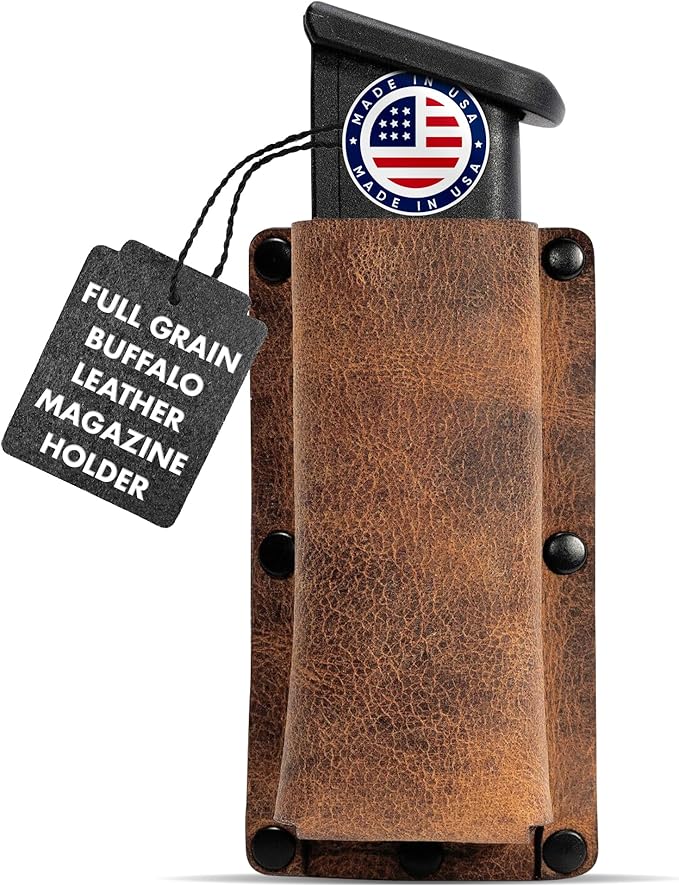 Buffalo Leather Magazine Holder - IWB/OWB Convertible - Right/Left Handed for Men and Women - Premium Mag Belt Pouch - Compatible with Glock & Sig