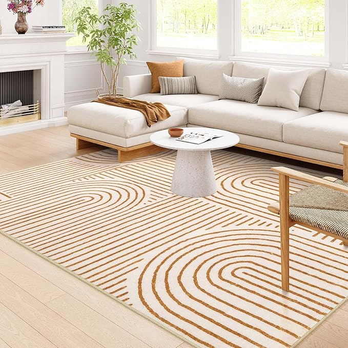 Lahome Abstract 10x14 Area Rugs for Living Room Bedroom, Soft Large Washable Rugs, Ultra-Thin Non-Slip Modern Dining Room Rug Non-Shedding Accent Carpet for Office, Orange