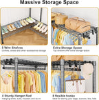 E15 Pro Garment Rack L Shaped Clothes Rack for Corner，Freestanding Clothing Racks for Hanging Clothes，Heavy Duty Closet System with 4 Hanging Rods & 8 S Hooks，48.8"W x 15.8"D x 78.4"H，Grey