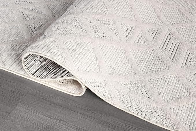 Modern Micro Loop Indoor Area Rugs for Living Room Bedroom Kitchen Geometric Square White 9x12 Luxury Durable Low and High Pile Non-Shedding Stain Resistant Soft Area Carpet 9 x 12