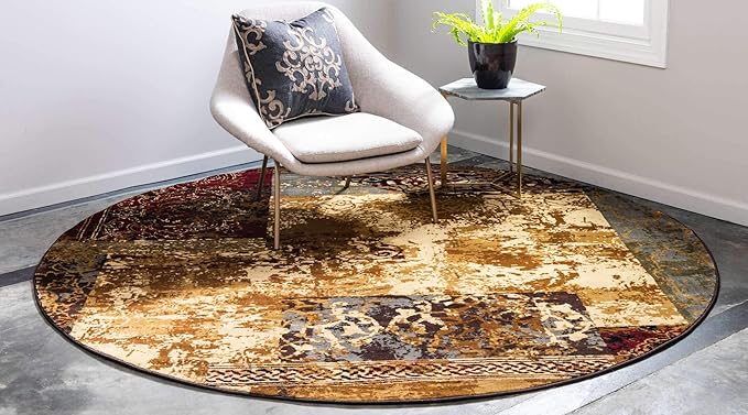 Unique Loom Barista Collection Area Rug - Arusha (4' 1" Round, Beige/ Black)
