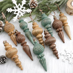 Yunlly 18 Pcs Neutral Christmas Ornaments Textured Christmas Tree Decor with Hanging Loop Matte Shatterproof Hanging Finial Ornaments Home Decor for Xmas Vintage Rustic Farmhouse (Nostalgic Color)