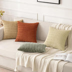 MIULEE Pack of 2 Corduroy Decorative Throw Pillow Covers 16x16 Inch Soft Boho Striped Pillow Covers Modern Farmhouse Home Decor for Summer Sofa Living Room Couch Bed Light Olive Green