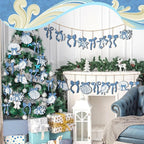 Suzile 36 Pcs Coastal Beach Wooden Ornaments Coquette Blue Bow Seashell Starfish Tree Decorations Ocean Nautical Wooden Cutouts with String Blue and White Summer Hanging Home Decorations for Party