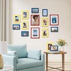 Vittanly 15 Pack Picture Frames Collage Wall Decor, Multi Sizes Including 3pcs 8x10, 6pcs 5x7 and 6pcs 4x6 Photo Frames, Gallery Frame Set for Wall or Tabletop Display, Red, Yellow and Blue